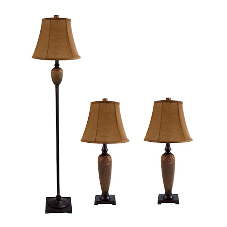 Elegant Designs Hammered Bronze Lamp Set (2 Table Lamps, 1 Floor Lamp) LC1000-HBZ